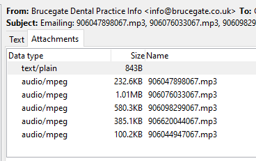 Brucegate Dental Practice sent me audio files of telephone conversations by email as unencrytpted mp3 files